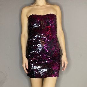 Pink & Black Sequin Mini Dress - SMALL
